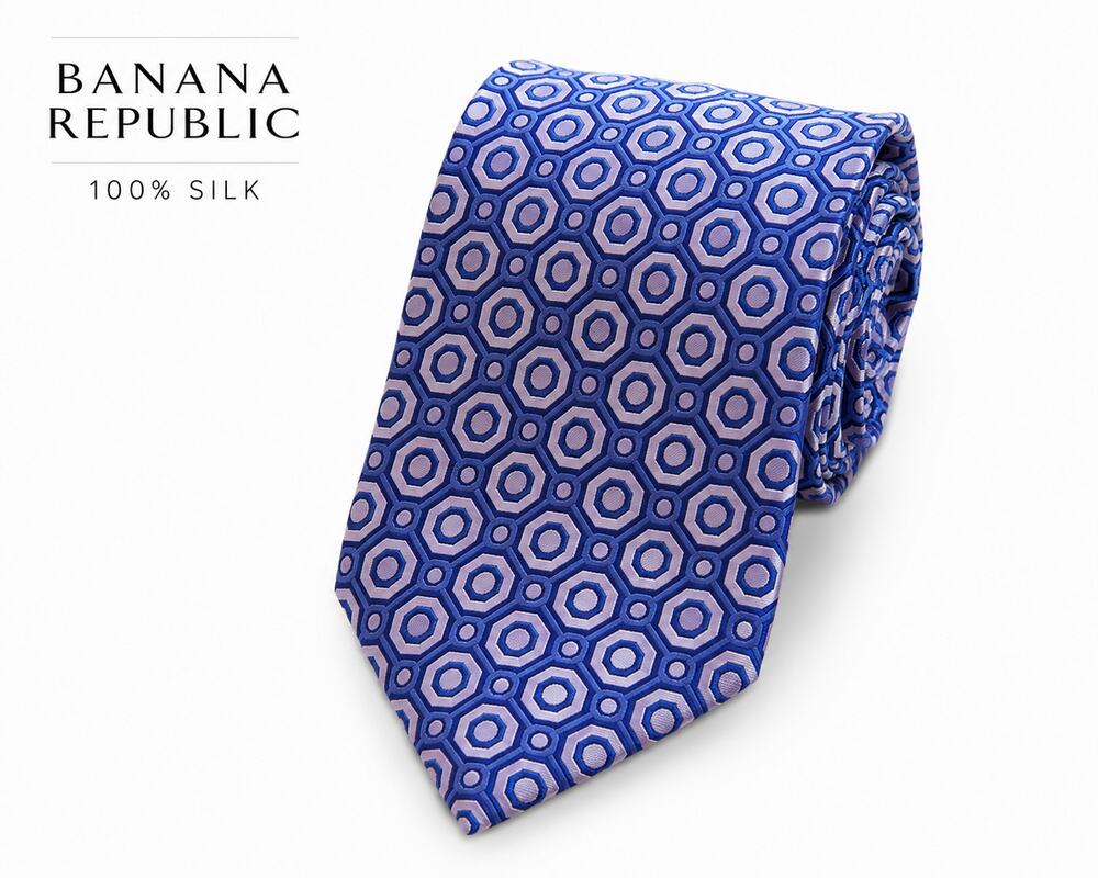 Banana Republic Geometric Silk Tie Blue Lavender Octagon Pattern 3 Inch